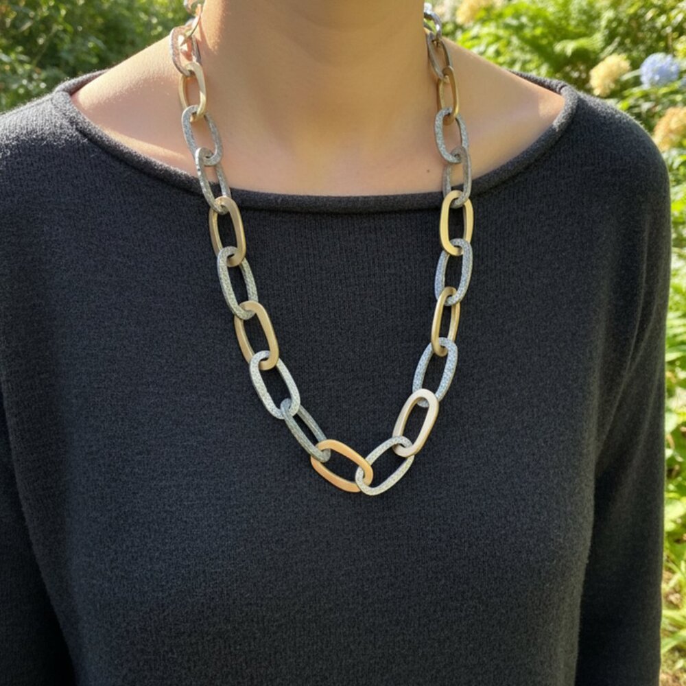 Tat2 Designs 21" Chain Link Hammered Silver & Gold Necklace